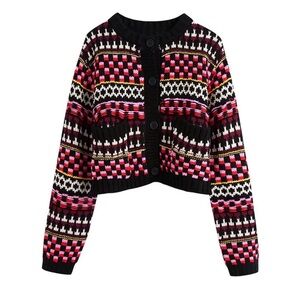 Industry Republic Fair Isle Crop Cardigan In Pink Multi
